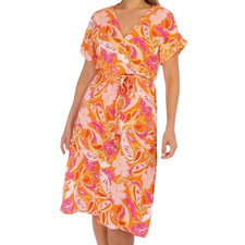 Jolie & Joy Womens Faux Wrap Dress Size Large Orange/Pink Paisley Belted NWT