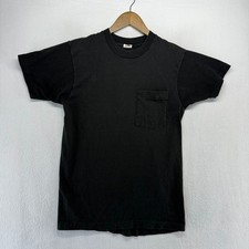 Vintage Blank Shirt men's Medium Black Single Stitch Pocket Made In USA Thin