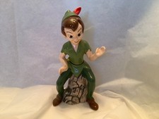 Vtg Disney Peter Pan Sitting On Tree Stump Figurine Ceramic Japan