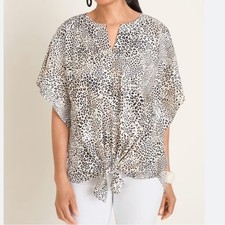 CHICO  S  Leopard Print Tie Front Animal Print Tunic Top  Size 2 Large