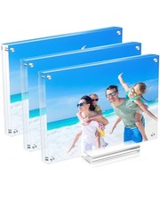 3 Pack Acrylic Picture Frame 5 7 Clear Double Sided Magnetic Photo Frame - Fr...