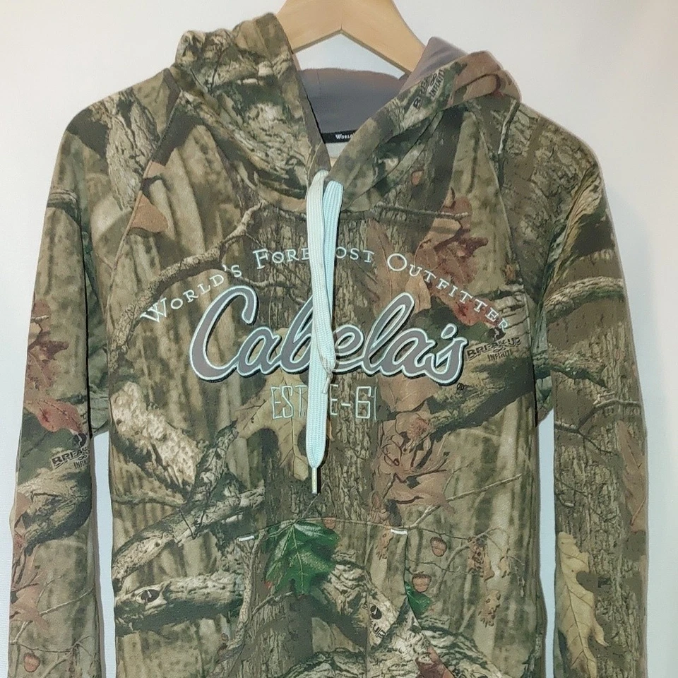 Cabela's Realtree Green Brown Camo Pullover Logo Sweatshirt S Light Blue Detail - Image 2 of 4