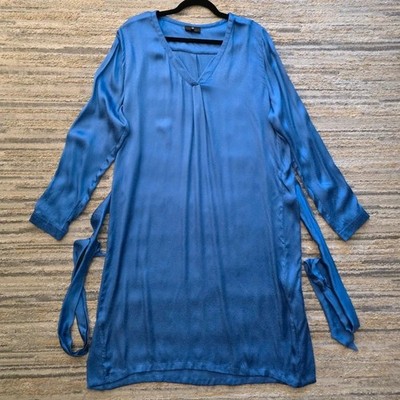 Mart Visser XL Tunic Dress Blue 100% Viscose Tie Waist Long Sleeve Lightweight
