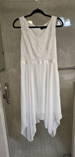 Meetjen White Lace Hi-Low Sleeveless A-Line Dress Ribbon Accent Size L