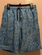 Spyder Boys Medium Blue Water Print 7 Inch Lined Swim Trunk