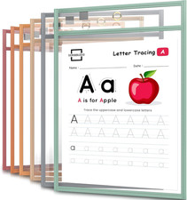 Boho Color Dry Erase Pockets, 6 Pack Reusable Dry Erase Sleeves with Marker Hold