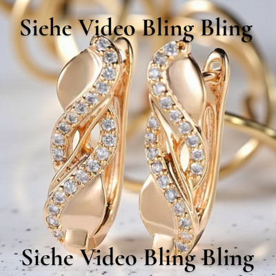 Luxuriöse Damen Luxe Creole 14K vergoldet Zirkonia Bling Bling stabil Robust #62