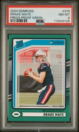 2024 PANINI DONRUSS PRESS PROOF GREEN #379 DRAKE MAYE ROOKIE RC PSA 8