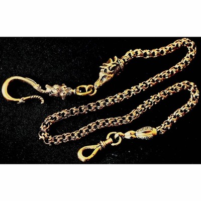 1870s Swiss Victorian Gold Dragon Head Pocket Watch Chain 38cm Rare Antique From