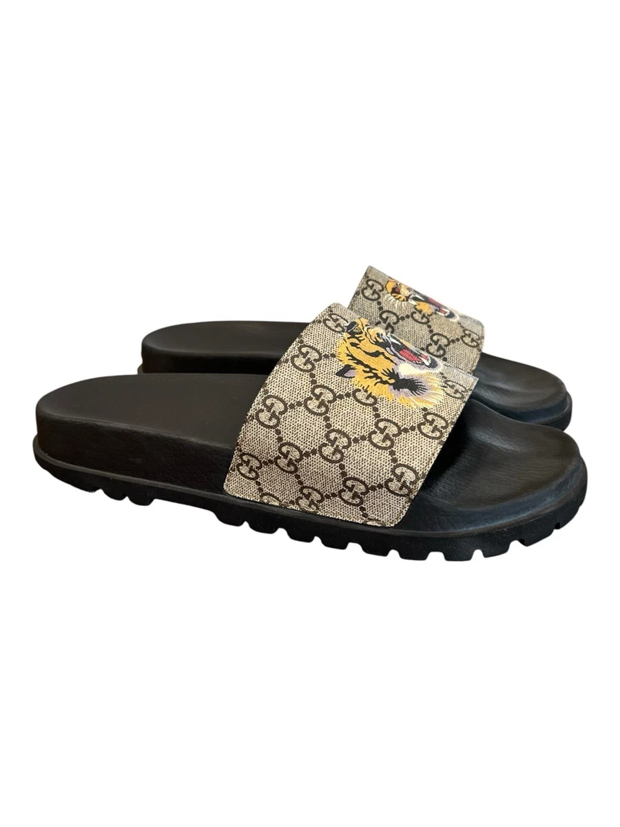 Gucci Black Rubber Crystal Studded GG Feline Head Cage Sandals Mens 44 11 Gucci Rubber Sandals for Men for sale | eBay main image 4