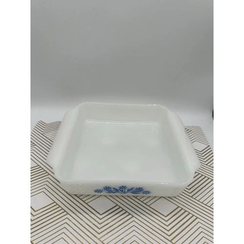 Vintage Anchor Hocking Fire King Milkglass 8 in. Square Baking Dish Cornflower