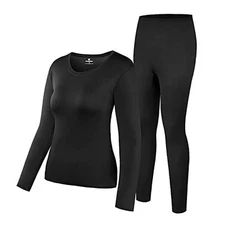  Women's Thermal Underwear Set Ultra Soft Top & Bottom Base Layer Large Black