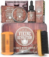 Viking Revolution Ultimate Grooming Kit for Men - Boar 6 Piece Set, Silver 