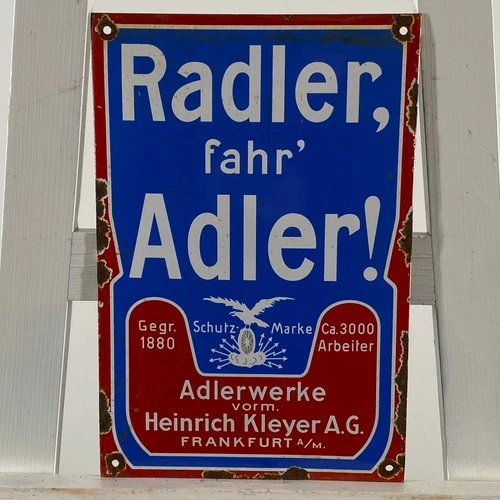Adler Enamel Sign - 30x20cm (11.8x7.9") - Rare Vintage Collector Porcelain Decor