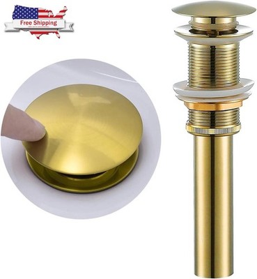 Brushed Gold Bathroom Sink Drain Pop Up No Overflow Vessel Stopper Solid Brass