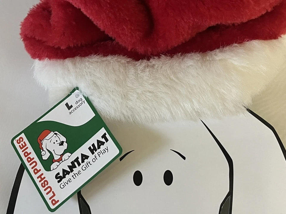 Plush Puppies Dog Pet Faux Red & White Christmas Santa Hat Large Adjustable - Image 2 of 4