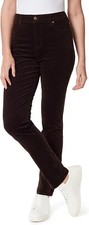 Gloria Vanderbilt Amanda Slim Corduroy Pants Women 14 Brown Slimming Stretch NEW