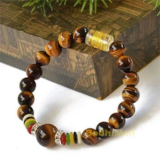 Tibetan Buddha Buddhist Mantra Prayer 8mm Natural Tiger Eye Stone Beads Bracelet
