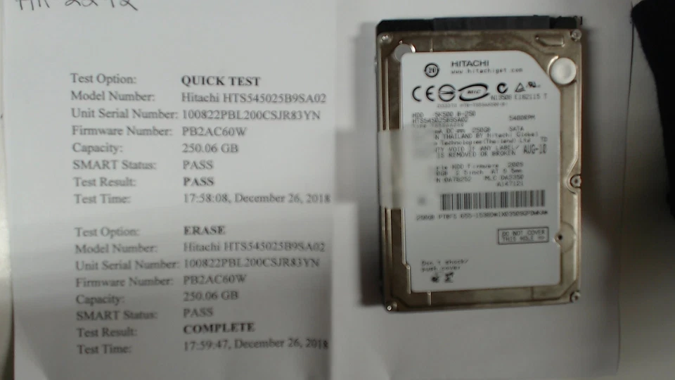 SETof 3 250GB HDDs Hitachi/Toshiba 5400 - 7200RPM 9.5mm - Image 2 of 3