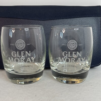 Glen Moray Speyside Single Malt Scotch Whiskey Glasses Set Etched Logo 3 3/4''