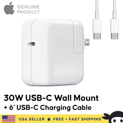 OEM Genuine Apple 30W USB-C Power Adapter (A2164) and 6-foot USB-C Cable