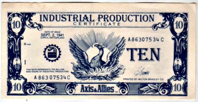 Vintage Axis & Allies Money (SEPT. 2, 1941 Industrial Production: Milton Bradley