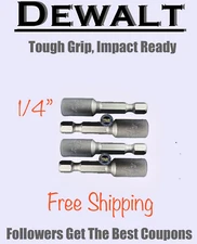 4 Pack  1/4" Nut Driver Bit Set DEWALT TOUGH GRIP  IMPACT READY NEW
