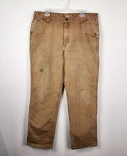 Vintage Relaxed Fit Carhartt Tan Canvas Utility Work Pants 38 x 34 Distressed