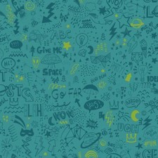 Holden Decor Doodle Teal/Neon Yellow Kids Wallpaper 13341