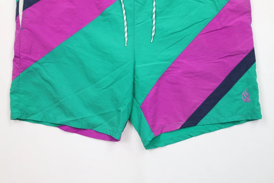 Vintage 90s Nautica Mens 2XL XXL Color Block Lined Above Knee Shorts Swim Trunks Foto 4 de 4