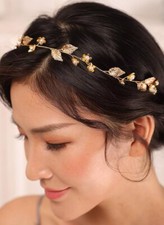 Kercisbeauty Gold Leaf Headband for Women Wedding Bridal Boho Hair Piece Dainty