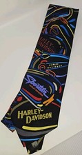 Vintage HARLEY DAVIDSON neon tanks bright mens neck tie 1998 Silk. Made In USA