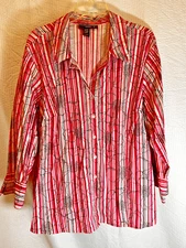Lane Bryant Venezia Women's 22/24 Striped Button Down Blouse USA Graphic Boho