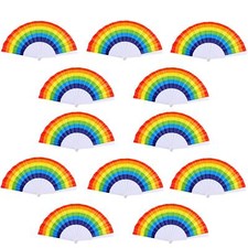 12 Pack Rainbow Folding Fans Colorful Hand Held Fan Rainbow Party Decoration ...
