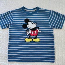 Disney Store Embroidered Mickey Mouse T-Shirt kids M 7/8 blue stripe Organic