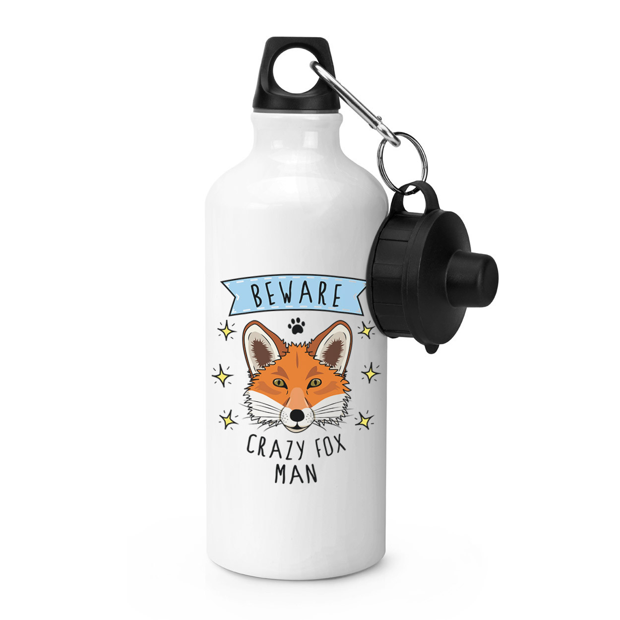 Beware Crazy Fox Man Sports Drinks Bottle Camping Flask - Funny Animal