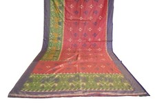 FNC Vintage Pink Sambalpuri Ikat Sarees Handwoven Art Silk Sari Fabric Antique