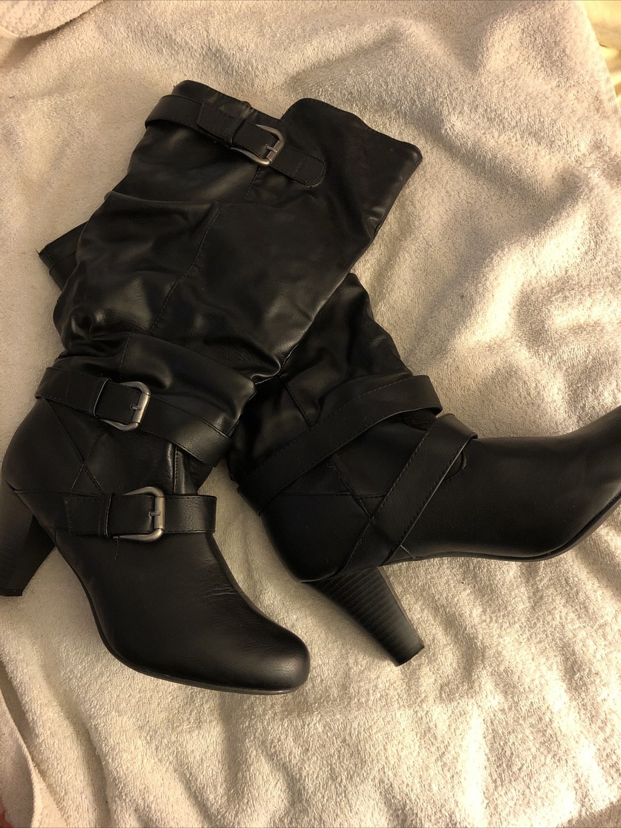women's black dress boots knee high hopeusnice Women's Knee High Boots Pointed Toe Stilettos High Heel Over The Knee Boots Faux Leather Elegant Party Dress Boots Black 43
