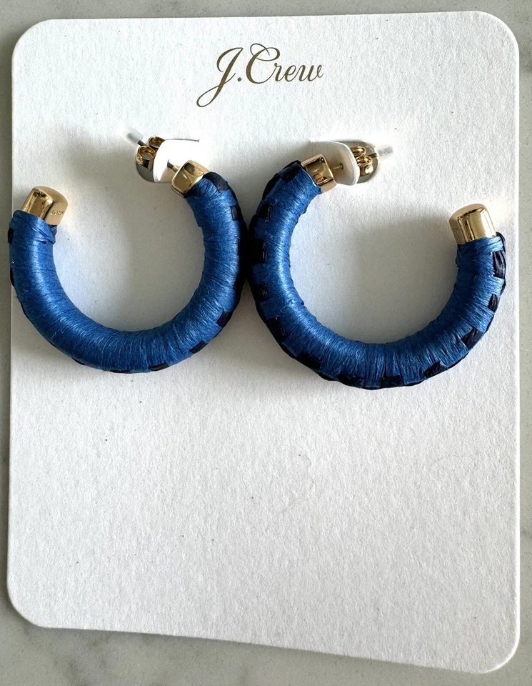 J CREW NUEVO CON ETIQUETAS Azul/Negro Rafia Aro Ligero Hipoalergénico Pendientes  Foto 2 de 4