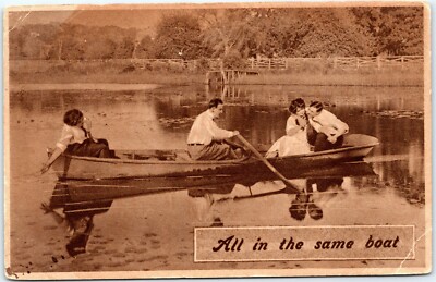 Two couples in rowboat : All in the same boat posted 1911