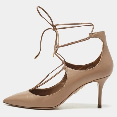 Aquazzura Beige Leder Christy Spitze Ankle Wrap Pumps Größe 37,5