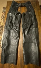 Xpert Performance Gear Men Leather Motorcycle Chaps Sz L Adj waist Made w/Kevlar