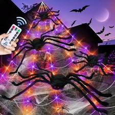 23Ft Light Up Spider Web Halloween Decorations Outdoor, 180 Orange and Purple...