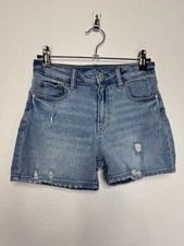 Art Class Girls Large Distressed Mid-Rise Shortie Denim Shorts Medium Blue Wash