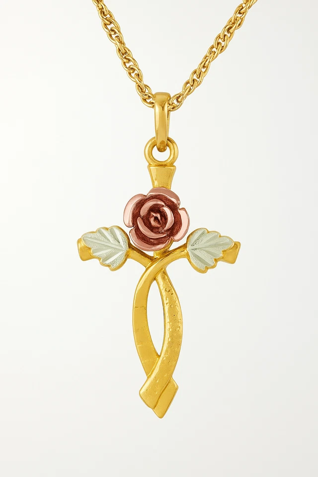 Mt. Colgante Cruz Rushmore Black Hills Oro Mujer Rosa y Hoja Oro Amarillo 10K Foto 3 de 4