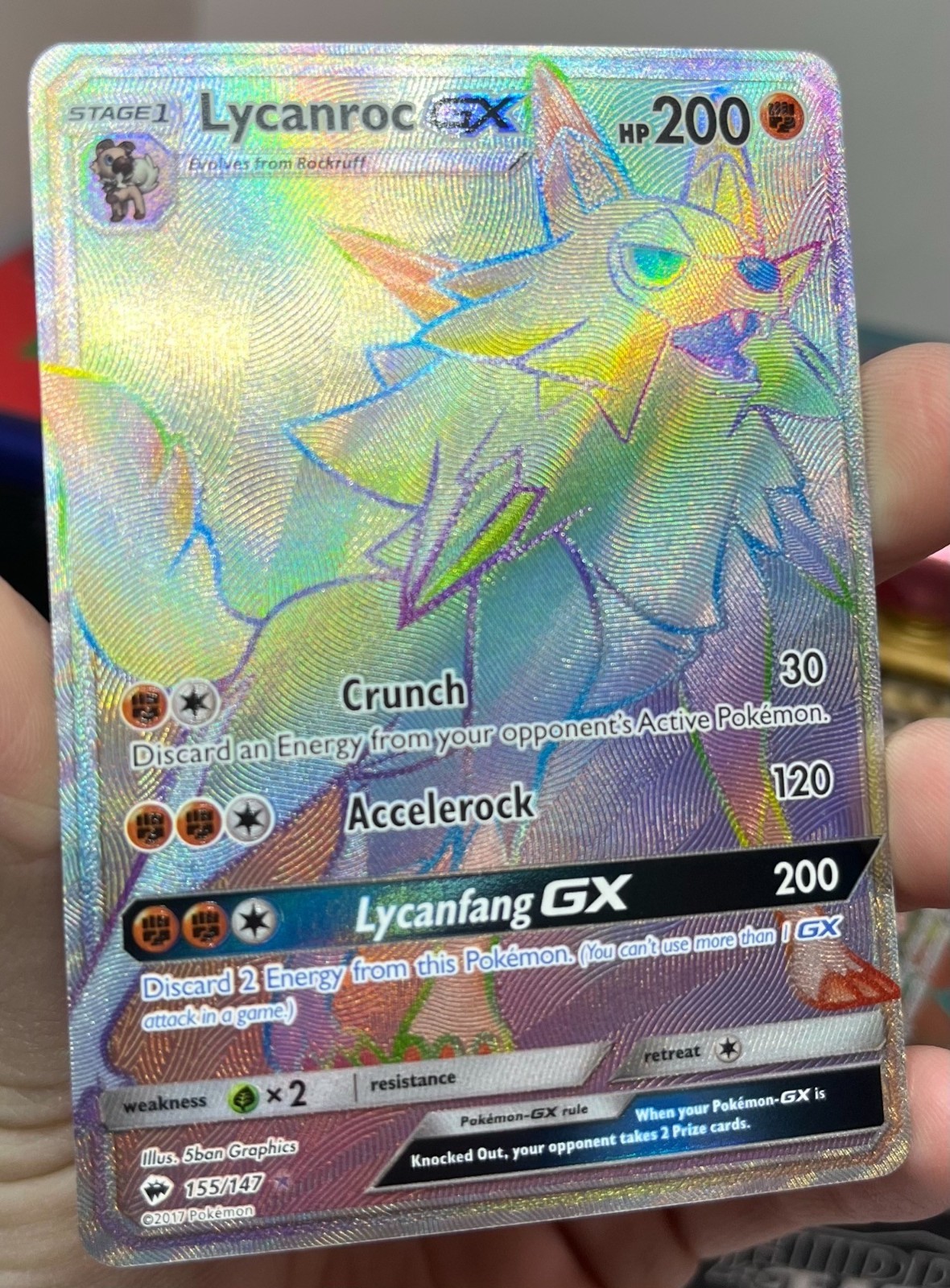 Pokemon Card - Lycanroc GX - 155/147 - 2017 - Burning Shadows - LP!