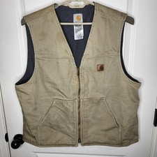 Carhartt Vest Mens XL Quilted Lined Insulated Canvas Workwear Pockets v19 TAN