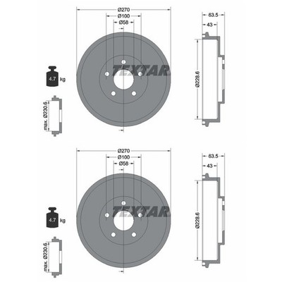 2X TEXTAR 228,6mm BREMSTROMMELN HINTEN PASSEND FÜR LINKS+RECHTS | 94031000