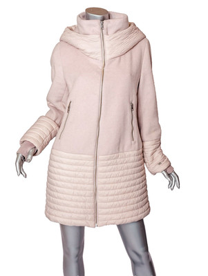 Soia & Kyo Avery Hooded Mixed Media Coat Size L Beige Blush