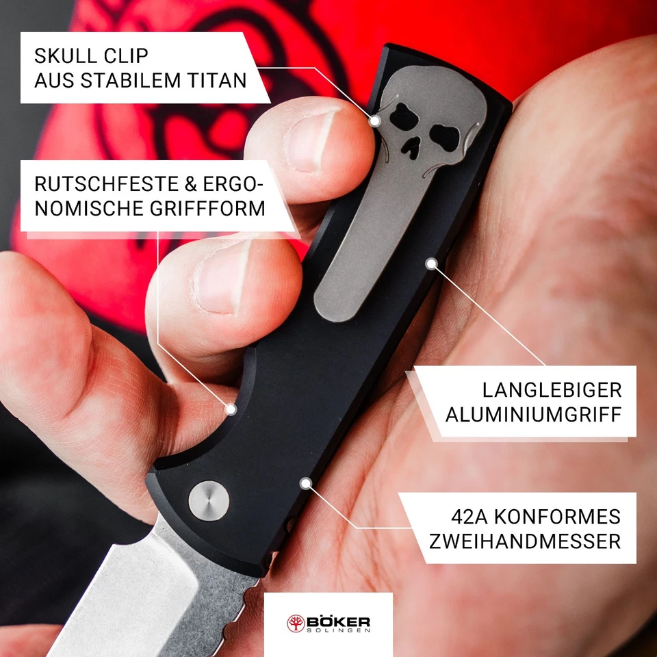 BÖKER Mini Redencion 42a Taschenmesser EDC Magnacut Metallgriff Totenkopf 110900 - Bild 4 von 4